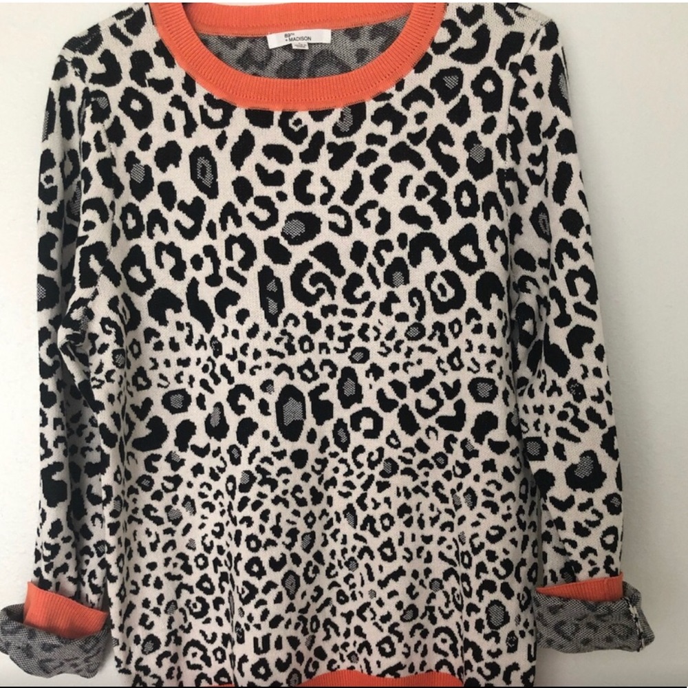 89th and Madison orange and leopard print sweater